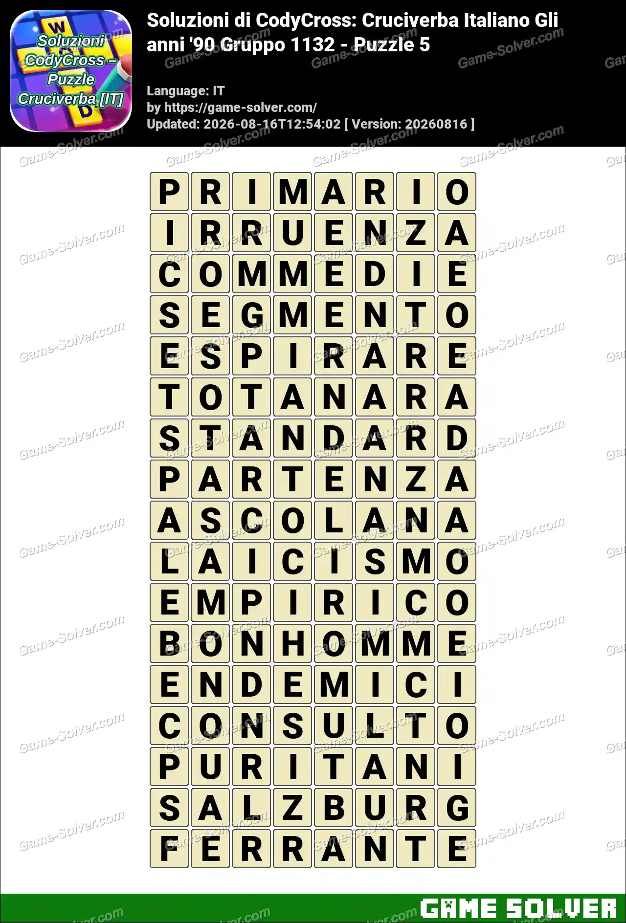 Soluzioni di CodyCross: Cruciverba Italiano Gli anni ’90 Gruppo 1132 – Puzzle 5